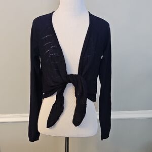 GATO Elegant Black Tie-Front Cardigan